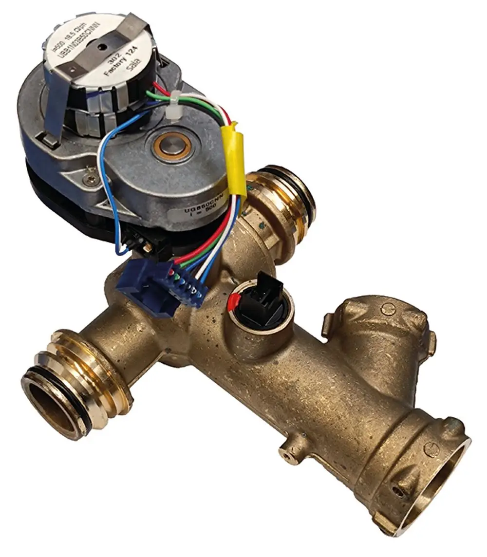 Syr Ausgangsgehäuse mit integriertem Motor und elektrischen Anschlüssen, optimal für die Umstellung in wasserführenden Systemen.